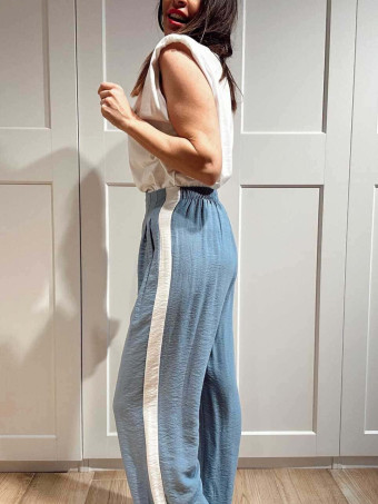 Pantalón Pinzas Franja Lateral FAREWELL Azul HEVE