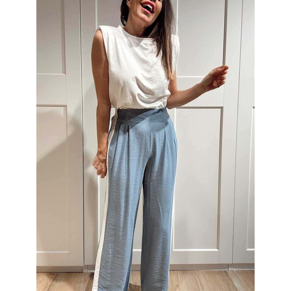 Pantalón Pinzas Franja Lateral FAREWELL Azul HEVE