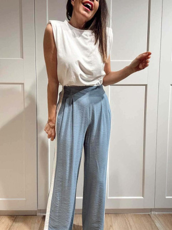 Pantalón Pinzas Franja Lateral FAREWELL Azul HEVE