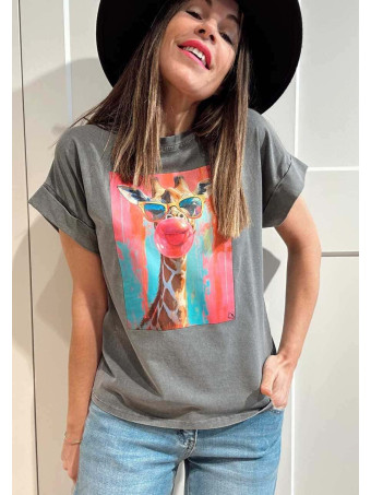 Camiseta Algodón GIRAFFITA POP ART Gris HEVE
