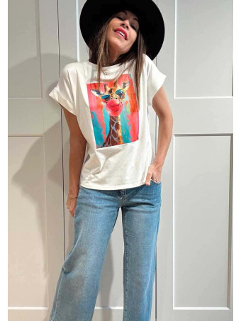 Camiseta Algodón GIRAFFITA POP ART Blanco HEVE