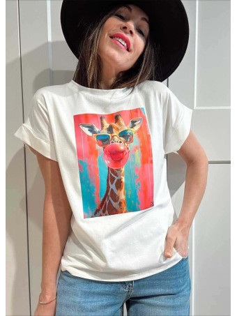 Camiseta Algodón GIRAFFITA POP ART Blanco HEVE