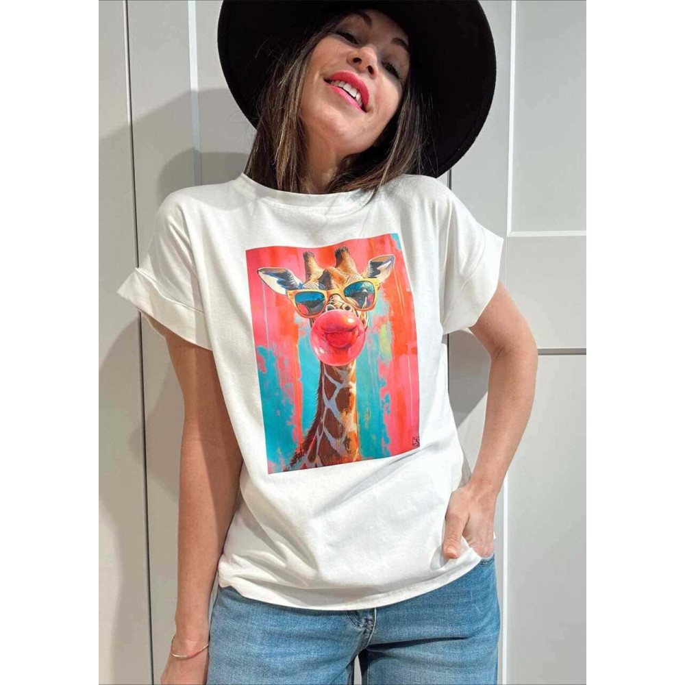 Camiseta Algodón GIRAFFITA POP ART Blanco HEVE