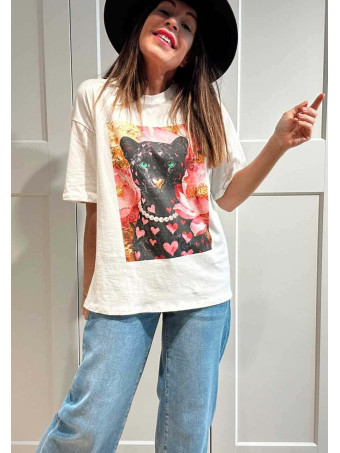 Camiseta Estampado Gráfico LOVELY PANTHER Blanco HEVE