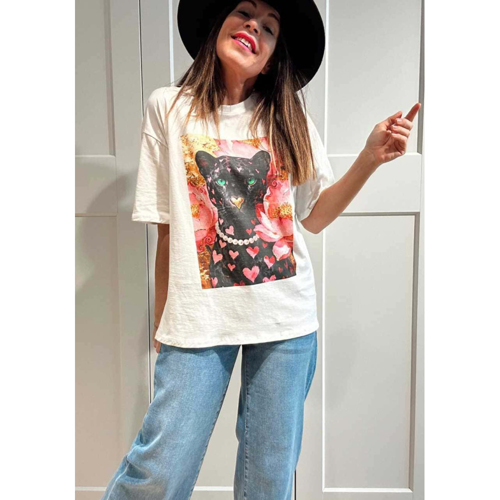 Camiseta Estampado Gráfico LOVELY PANTHER Blanco HEVE