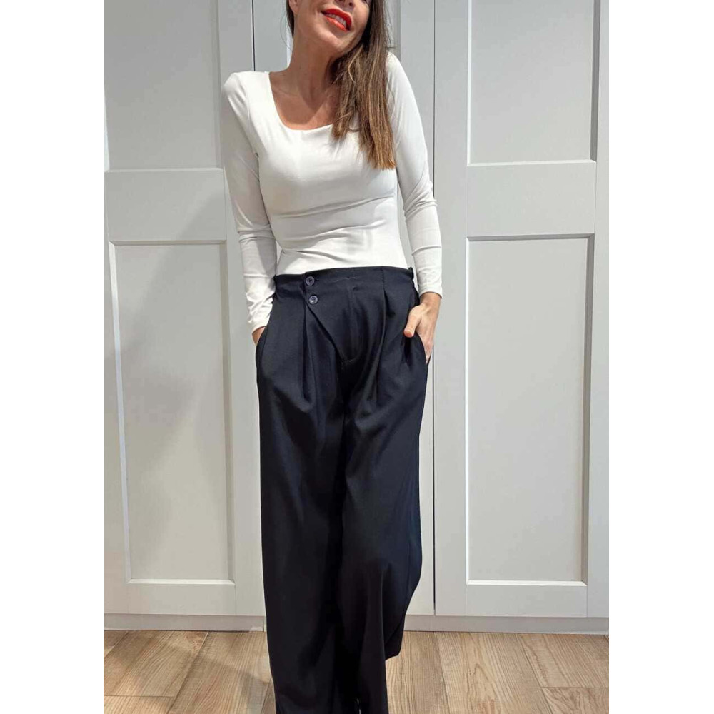 Pantalón Wide Leg Efecto Cruzado NOVYANT Marino HEVE