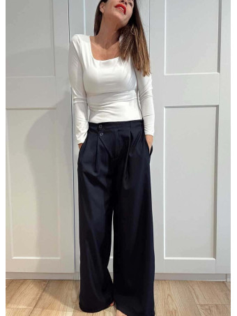 Pantalón Wide Leg Efecto Cruzado NOVYANT Marino HEVE