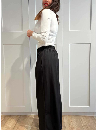 Pantalón Wide Leg Efecto Cruzado NOVYANT Negro HEVE