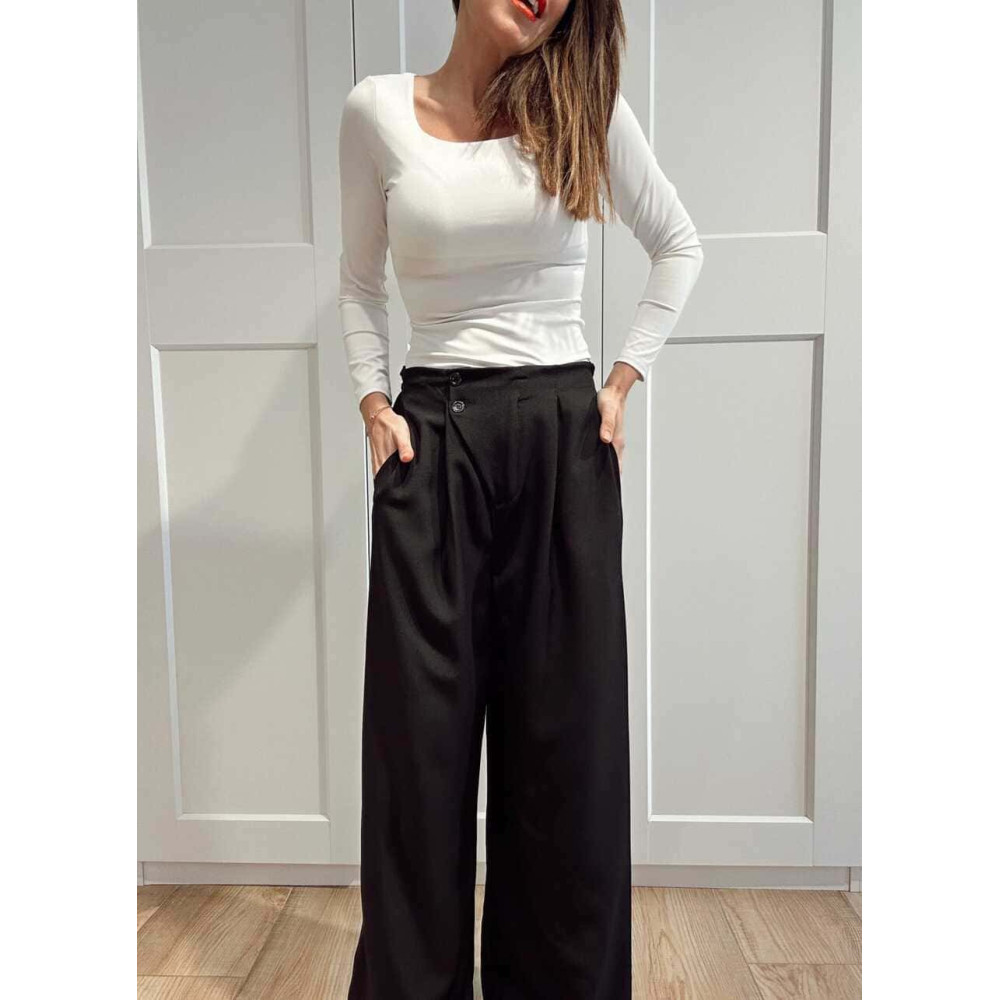 Pantalón Wide Leg Efecto Cruzado NOVYANT Negro HEVE
