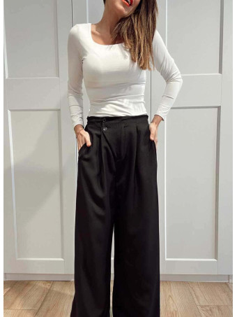 Pantalón Wide Leg Efecto Cruzado NOVYANT Negro HEVE