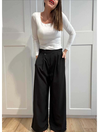 Pantalón Wide Leg Efecto Cruzado NOVYANT Negro HEVE