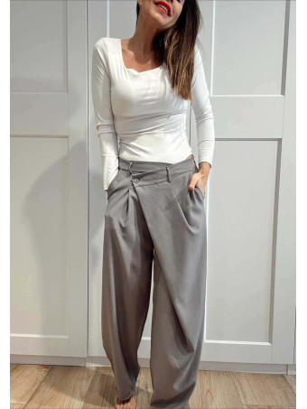 Pantalón Balloon Efecto Cruzado ZAVELLE Gris Medio HEVE