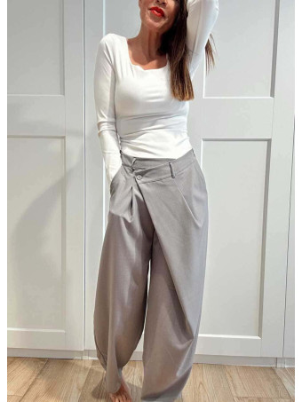 Pantalón Balloon Efecto Cruzado ZAVELLE Gris Medio HEVE