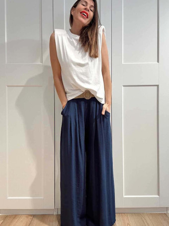 Pantalón Palazzo Cinturón Rafia RATHNEY Marino HEVE