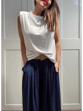 Pantalón Palazzo Cinturón Rafia RATHNEY Marino HEVE