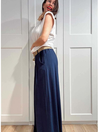 Pantalón Palazzo Cinturón Rafia RATHNEY Marino HEVE