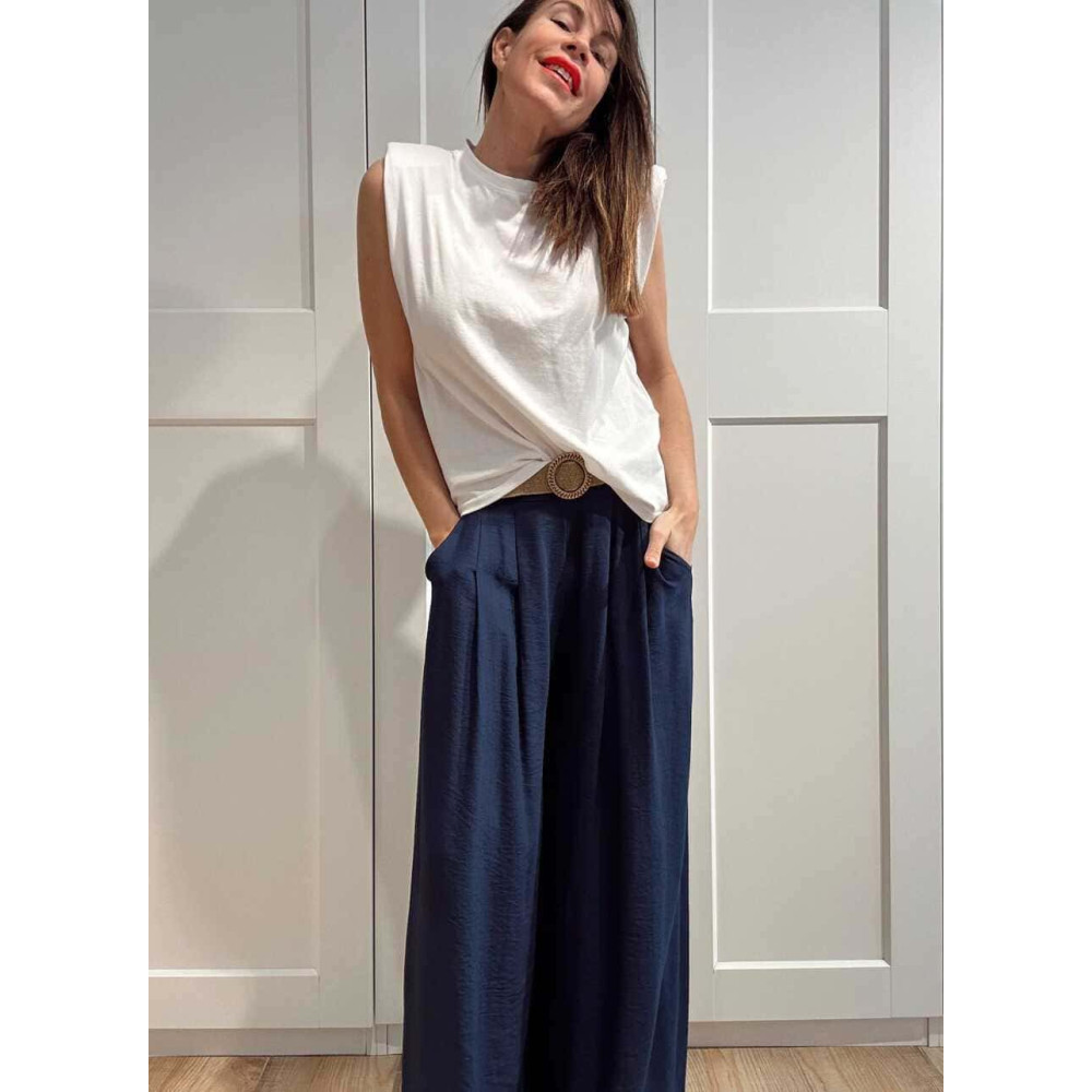 Pantalón Palazzo Cinturón Rafia RATHNEY Marino HEVE