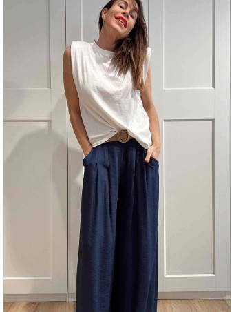 Pantalón Palazzo Cinturón Rafia RATHNEY Marino HEVE