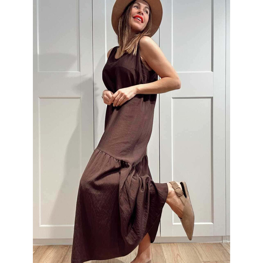 Vestido con Volante Asimétrico VANYS Marrón HEVE