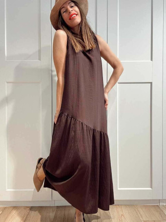 Vestido con Volante Asimétrico VANYS Marrón HEVE