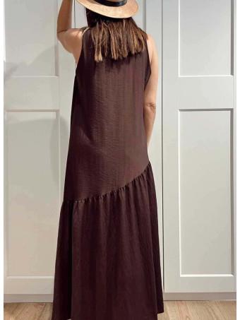Vestido con Volante Asimétrico VANYS Marrón HEVE