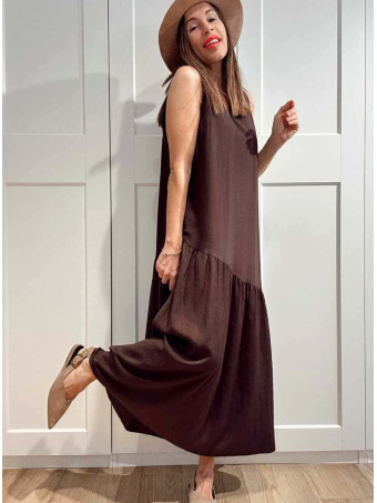 Vestido con Volante Asimétrico VANYS Marrón HEVE