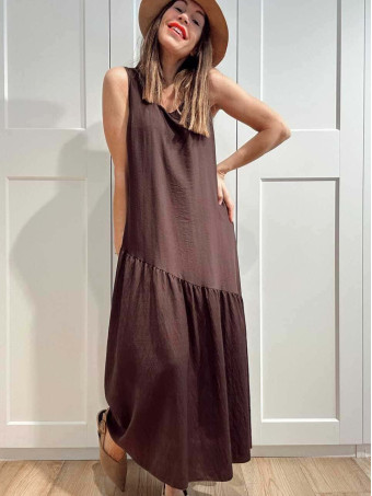 Vestido con Volante Asimétrico VANYS Marrón HEVE