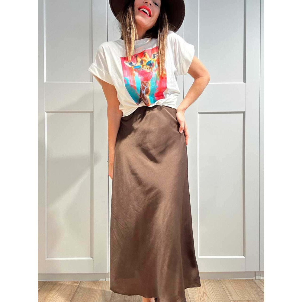 Falda Larga Satinada LICQUEY Marrón HEVE