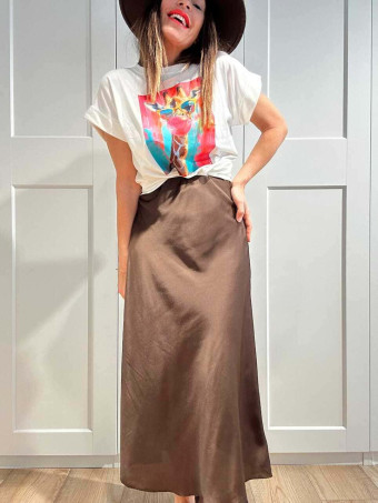 Falda Larga Satinada LICQUEY Marrón HEVE