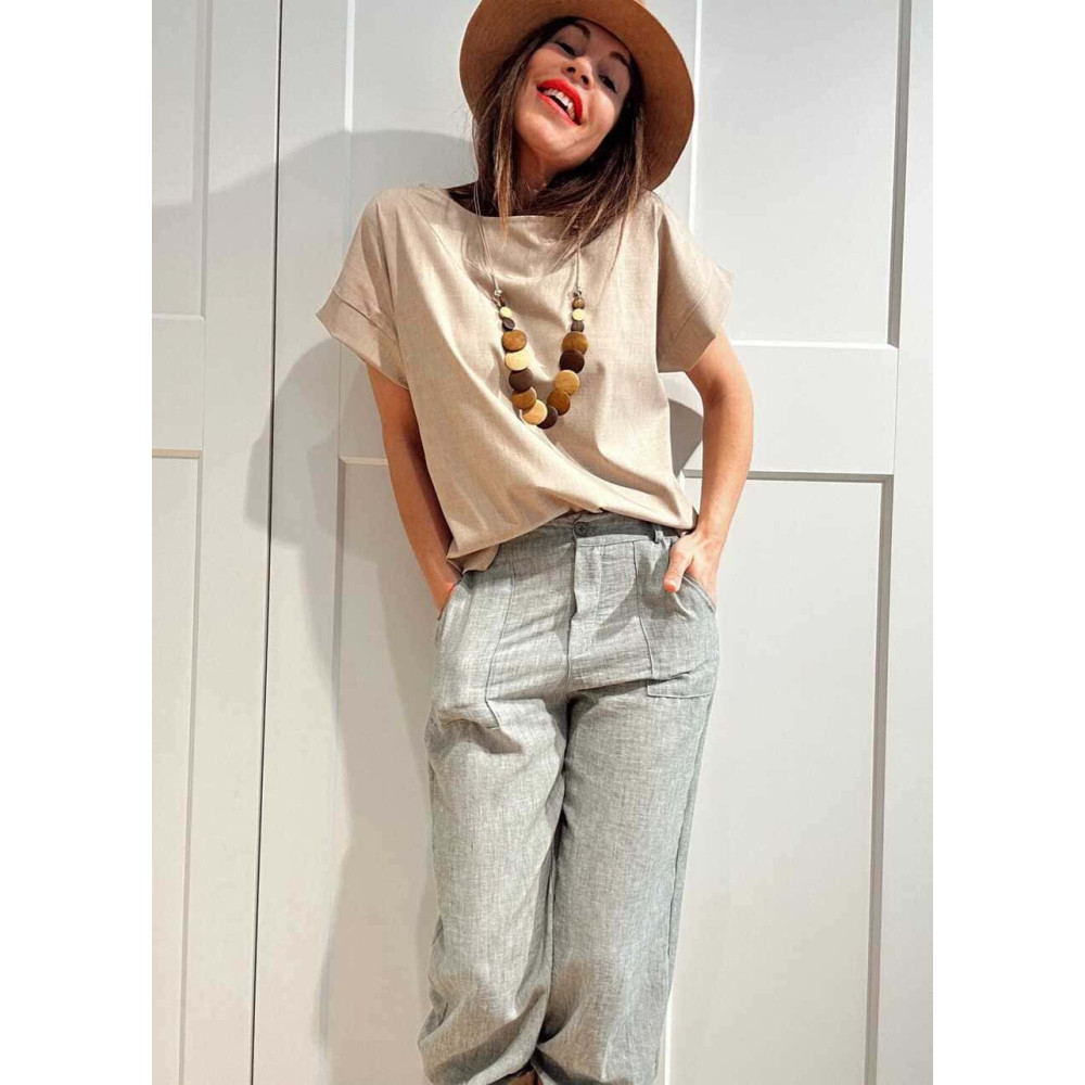 Pantalón Efecto Lino LUDWYSE Verde Menta HEVE