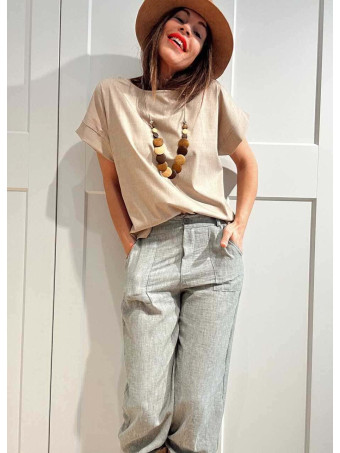 Pantalón Efecto Lino LUDWYSE Verde Menta HEVE