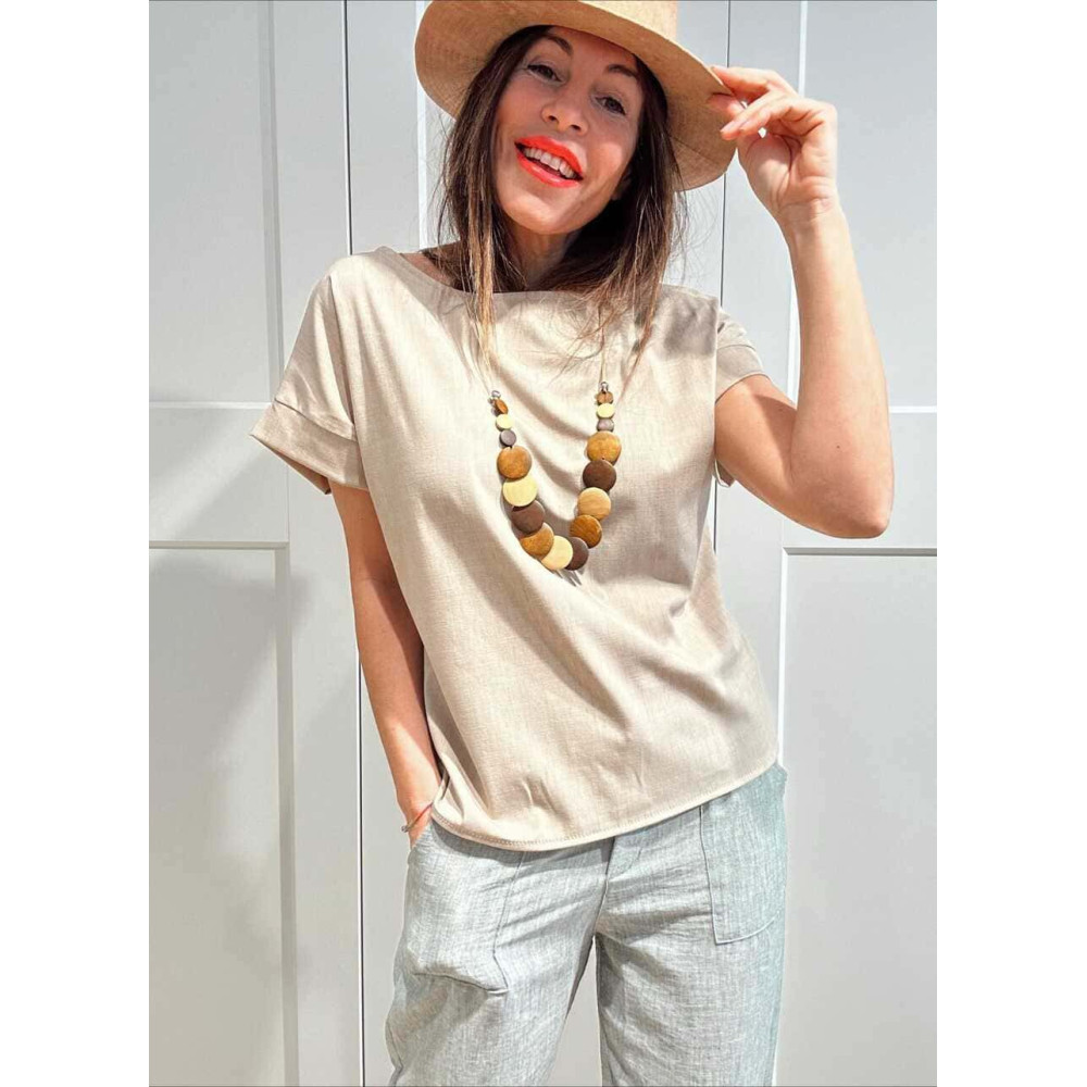 Blusa con Collar KAISELA Taupe HEVE