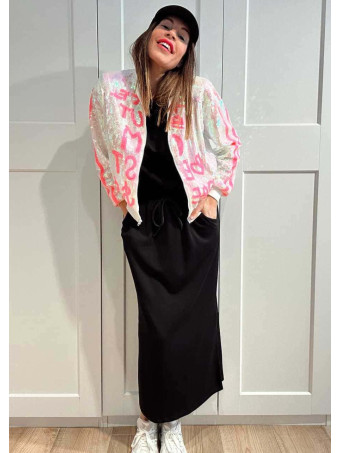 Bomber Lentejuelas Lettering THE BEST DRESSED Blanco HEVE