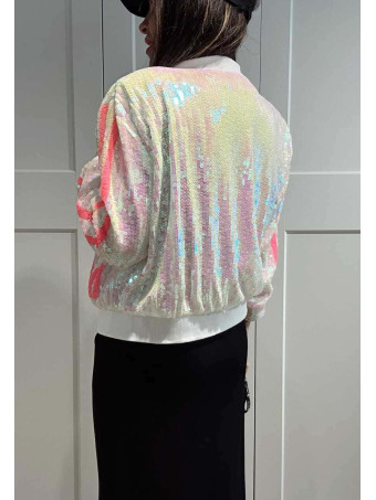 Bomber Lentejuelas Lettering THE BEST DRESSED Blanco HEVE