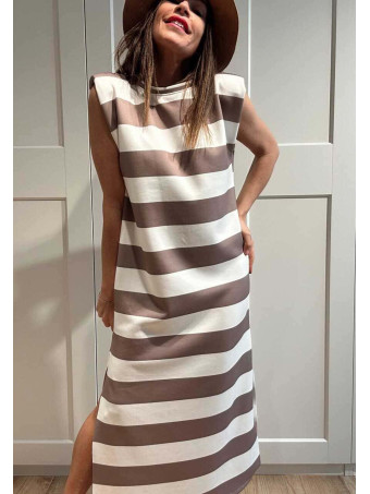 Vestido Rayas Soft Touch DALYNNE Taupe/Blanco HEVE