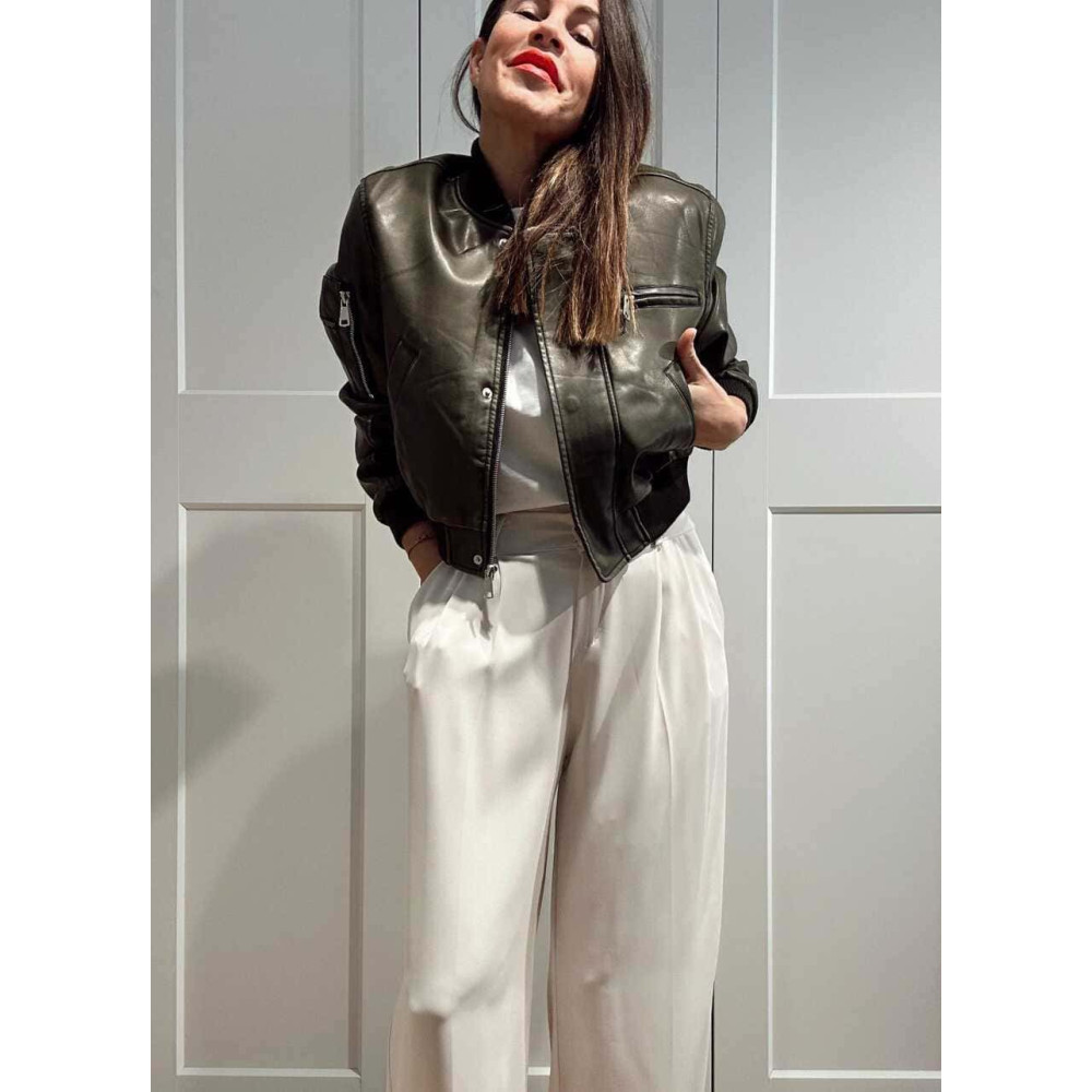 Cazadora Bomber Efecto Piel LEROFEY Verde HEVE