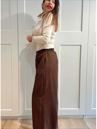Pantalón Wide Leg Efecto Cruzado NOVYANT Marrón HEVE