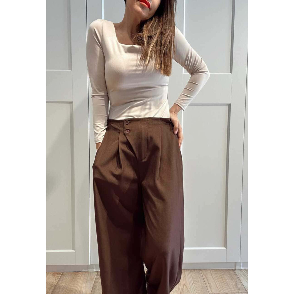 Pantalón Wide Leg Efecto Cruzado NOVYANT Marrón HEVE
