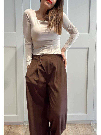 Pantalón Wide Leg Efecto Cruzado NOVYANT Marrón HEVE