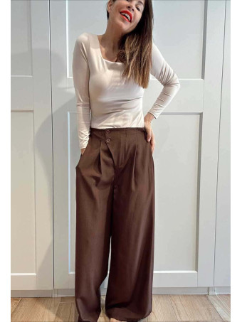 Pantalón Wide Leg Efecto Cruzado NOVYANT Marrón HEVE