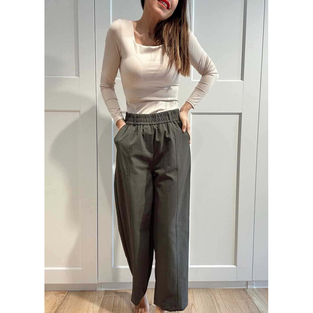 Pantalón Wide Leg con Cinturón BASSLEE Verde Oliva HEVE