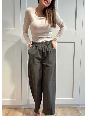 Pantalón Wide Leg con Cinturón BASSLEE Verde Oliva HEVE