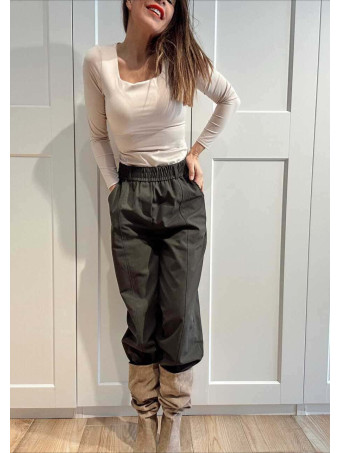 Pantalón Wide Leg con Cinturón BASSLEE Verde Oliva HEVE