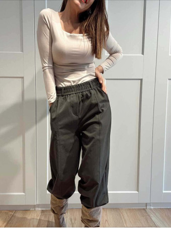 Pantalón Wide Leg con Cinturón BASSLEE Verde Oliva HEVE