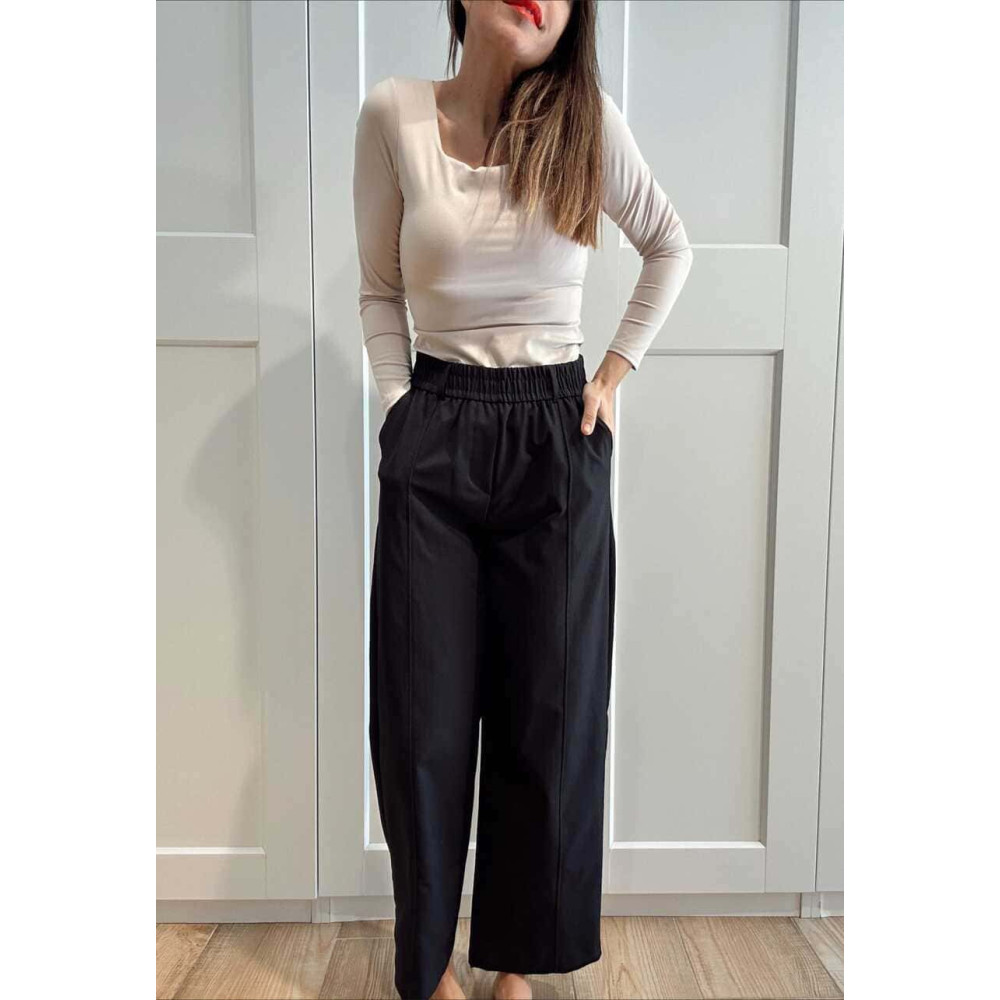 Pantalón Wide Leg con Cinturón BASSLEE Marino HEVE