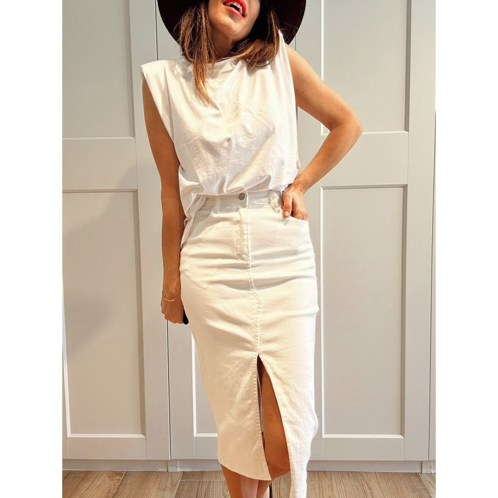 Falda Vaquera Midi KIANA Blanco HEVE