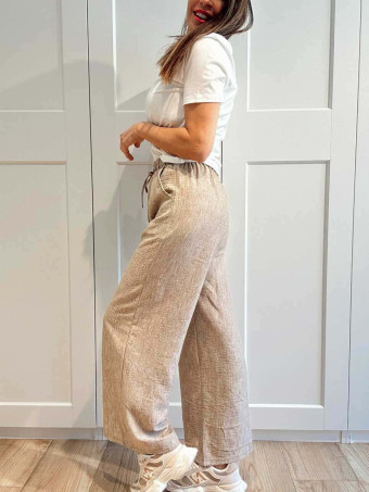 Pantalón Casual Efecto Lino PRAIRIE Taupe HEVE