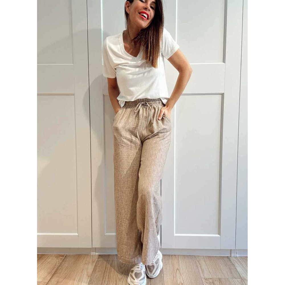 Pantalón Casual Efecto Lino PRAIRIE Taupe HEVE
