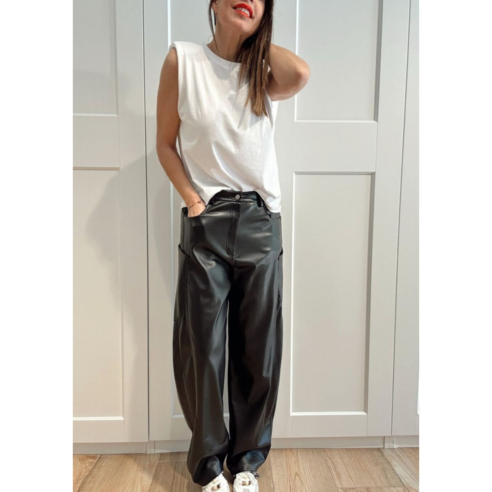 Pantalón Balloon Efecto Piel VEYRON Negro HEVE