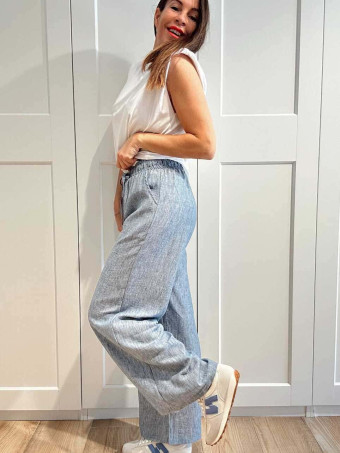 Pantalón Casual Efecto Lino PRAIRIE Azul HEVE